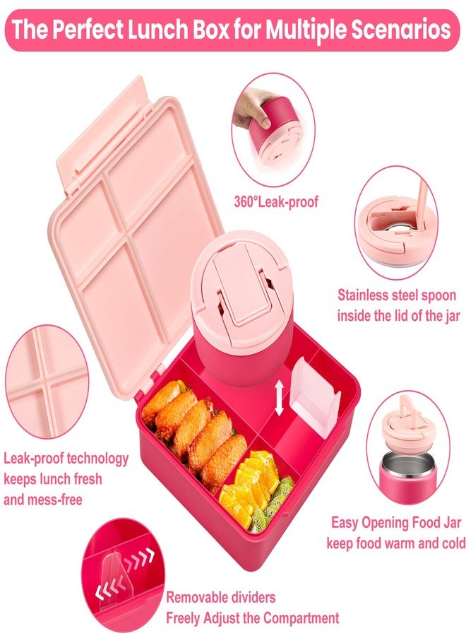 Howeemo Bento Lunch Box for Kids with 8oz Soup Thermo,Kids Leakproof Lunch Food Containers with 4 Compartment,Kids Insulated Thermo Hot Food Jar for School, Trvael-Pink - Image 2