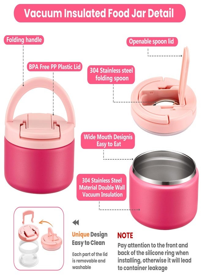 Howeemo Bento Lunch Box for Kids with 8oz Soup Thermo,Kids Leakproof Lunch Food Containers with 4 Compartment,Kids Insulated Thermo Hot Food Jar for School, Trvael-Pink - Image 4