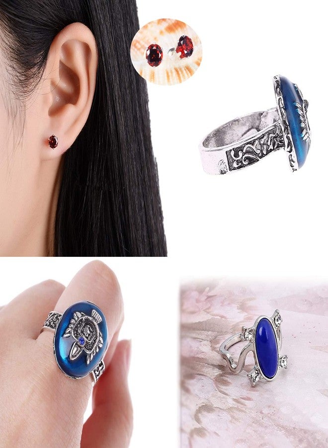 UoYu Damon's Ring Opening Vervain Locket Pendant Necklace and Daywalking Katherine Necklace Pendant Charm Necklace-Royal Blue Diamond Stud Earrings S Ring 6 Pcs - Image 3