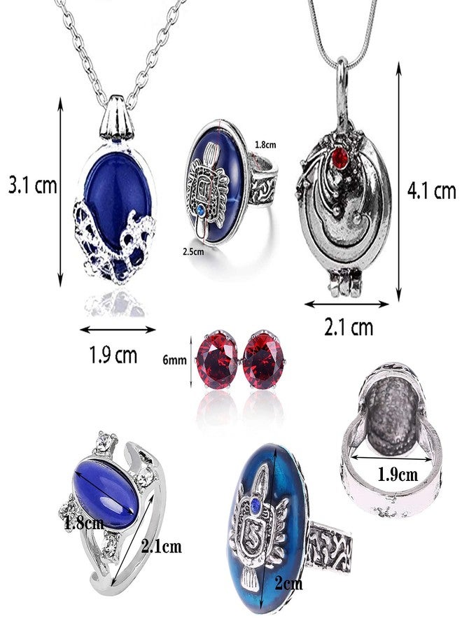 UoYu Damon's Ring Opening Vervain Locket Pendant Necklace and Daywalking Katherine Necklace Pendant Charm Necklace-Royal Blue Diamond Stud Earrings S Ring 6 Pcs - Image 2