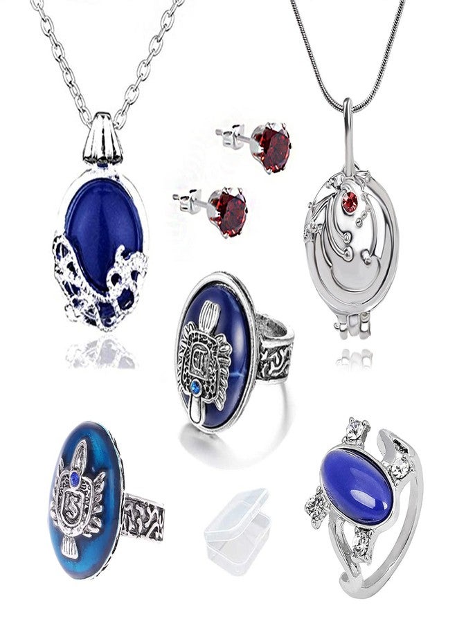 UoYu Damon's Ring Opening Vervain Locket Pendant Necklace and Daywalking Katherine Necklace Pendant Charm Necklace-Royal Blue Diamond Stud Earrings S Ring 6 Pcs - Image 1