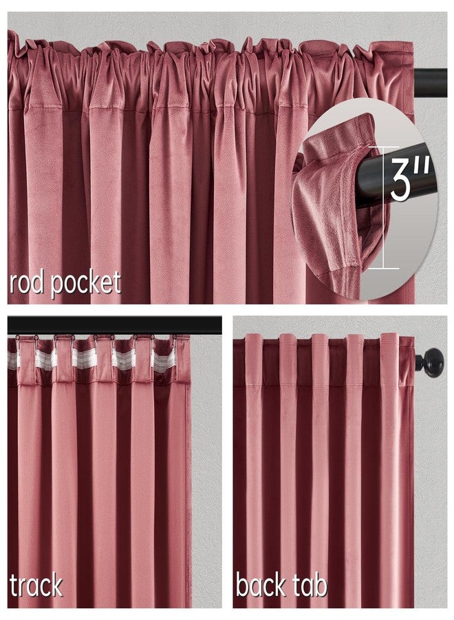 Topfinel Dusty Rose Velvet Blackout Curtains 84 Inches Long, Dusty Pink Room Darkening Insulated Valentines Back Tab Cute Girls Nursery Aesthetic Soundproof Curtains for Living Room Bedroom 7 FT - Image 4