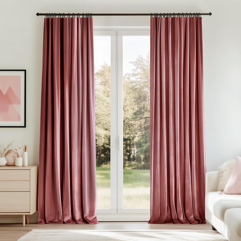 Topfinel Dusty Rose Velvet Blackout Curtains 84 Inches Long, Dusty Pink Room Darkening Insulated Valentines Back Tab Cute Girls Nursery Aesthetic Soundproof Curtains for Living Room Bedroom 7 FT - Image 1