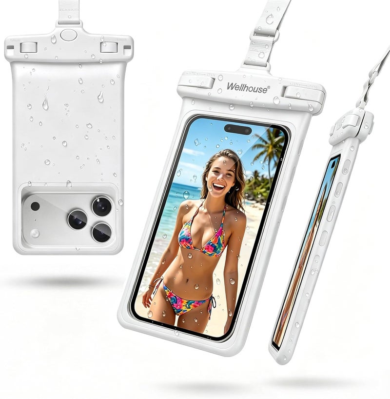 Wellhouse Waterproof Phone Pouch, Waterproof Phone Case for iPhone 15 14 13 12 Pro Max XS Samsung, IPX8 3D Cellphone Dry Bag Beach Essentials White-1 Pack 7.0" - Image 1