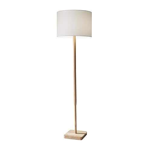 Adesso Floor Lamp with Natural Rubberwood Base and White Linen Lampshade – 3-Way Adjustable Brightness, Lamp for Bedroom, Living Room, and House Décor, 58.5” x 16” - Image 1