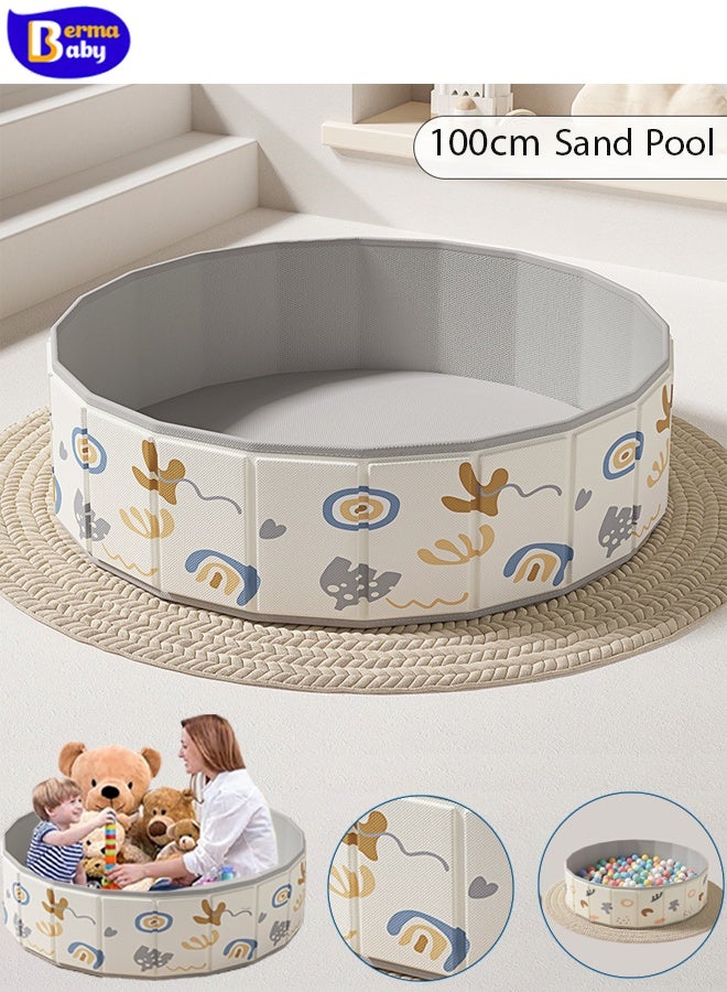 Berma Baby Children's toy sand pool, toddler foldable portable sand pool, double-layer Oxford cloth ball pool, round children's ball pool, indoor and outdoor games, game activity center, suitable for boys and girls (gray-single sand pool) - Image 1