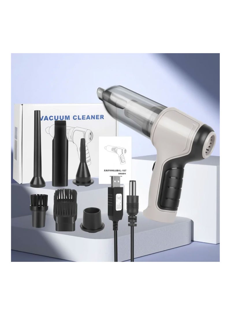 مكنسة كهربائية محمولة بدون أسلاك، مكنسة كهربائية صغيرة محمولة قابلة لإعادة الشحن عبر USB،طارد الغبار،مكنسة كهربائية للسيارة والمنزل والمكتب وتنظيف شعر الحيوانات الأليفة رمادي - Image 1