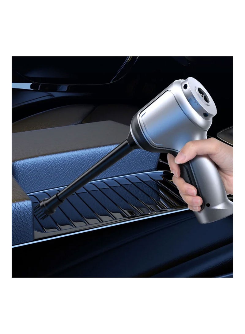 مكنسة كهربائية محمولة بدون أسلاك، مكنسة كهربائية صغيرة محمولة قابلة لإعادة الشحن عبر USB،طارد الغبار،مكنسة كهربائية للسيارة والمنزل والمكتب وتنظيف شعر الحيوانات الأليفة رمادي - Image 4