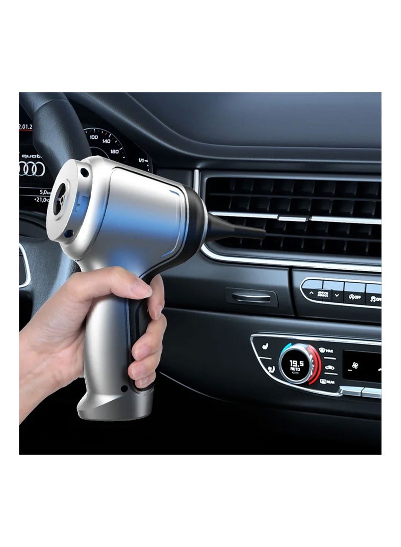 مكنسة كهربائية محمولة بدون أسلاك، مكنسة كهربائية صغيرة محمولة قابلة لإعادة الشحن عبر USB،طارد الغبار،مكنسة كهربائية للسيارة والمنزل والمكتب وتنظيف شعر الحيوانات الأليفة رمادي - Image 2