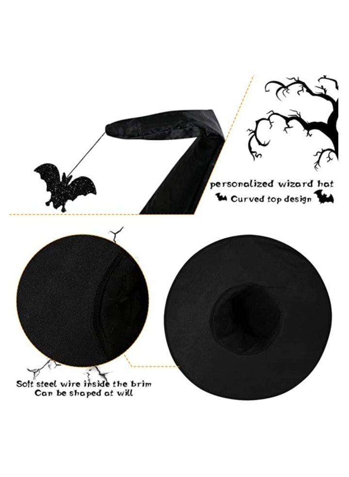 Witch Hat Pleated Wizard Hat Bat Pendant High Hat Party Role Play Costume Props Halloween (Black Bat) - Image 5