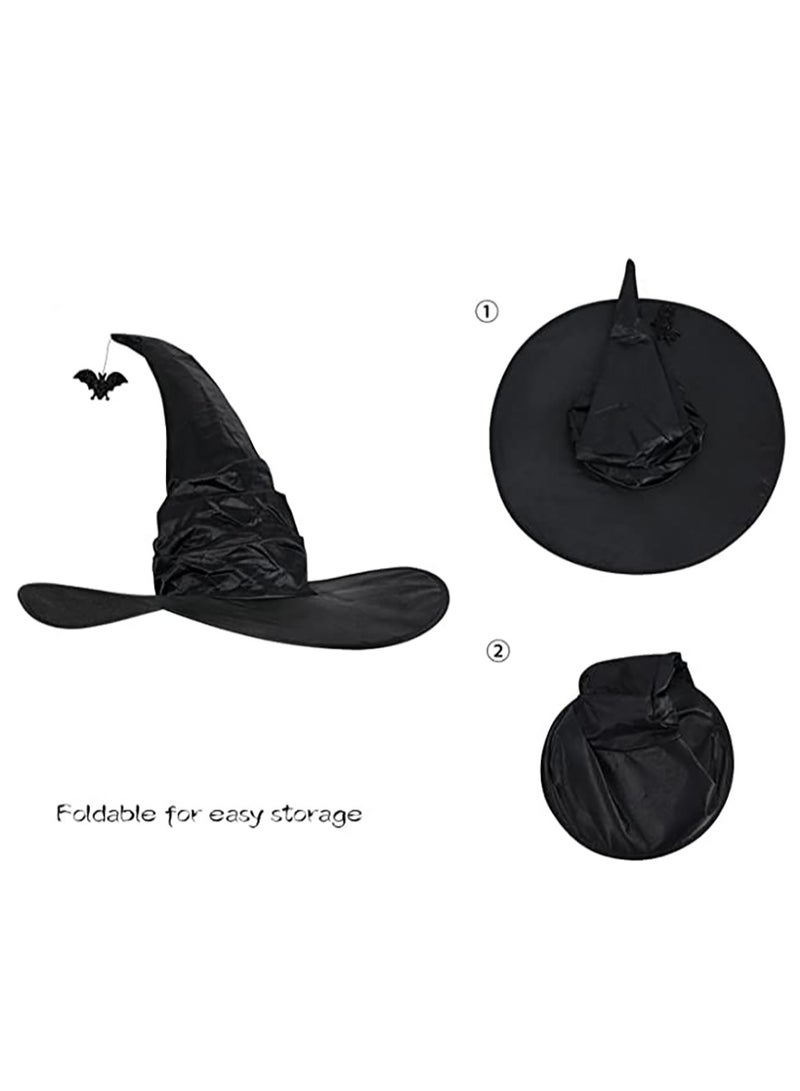 Witch Hat Pleated Wizard Hat Bat Pendant High Hat Party Role Play Costume Props Halloween (Black Bat) - Image 3
