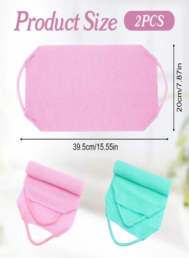 Matwsec 2 Pcs Exfoliating Back Scrubber with Handles, Nylon Exfoliating Shower Towel Stretchable Back Washer Backs Exfoliator for Shower Exfoliator Washcloth Washer for Men Women (Pink, Green) - Image 2