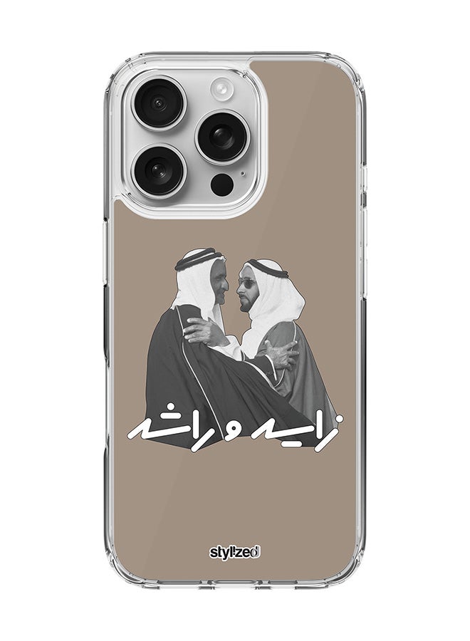 Stylizedd for iPhone 16 Pro Case [Compatible with MagSafe] Slim Magnetic cover Clear Phone Case - Sheikh Zayed And Sheikh Rashid, Warm Grey - Image 1
