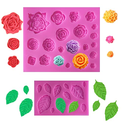 SIENON 33 Cavity Rose Flowers and Leaves Fondant Candy Silicone Molds For Sugarcraft, Cupcake Toppers, Soap, Polymer Clay, Crafting Projects, Wedding and Birthday Cake Decoration - Image 1