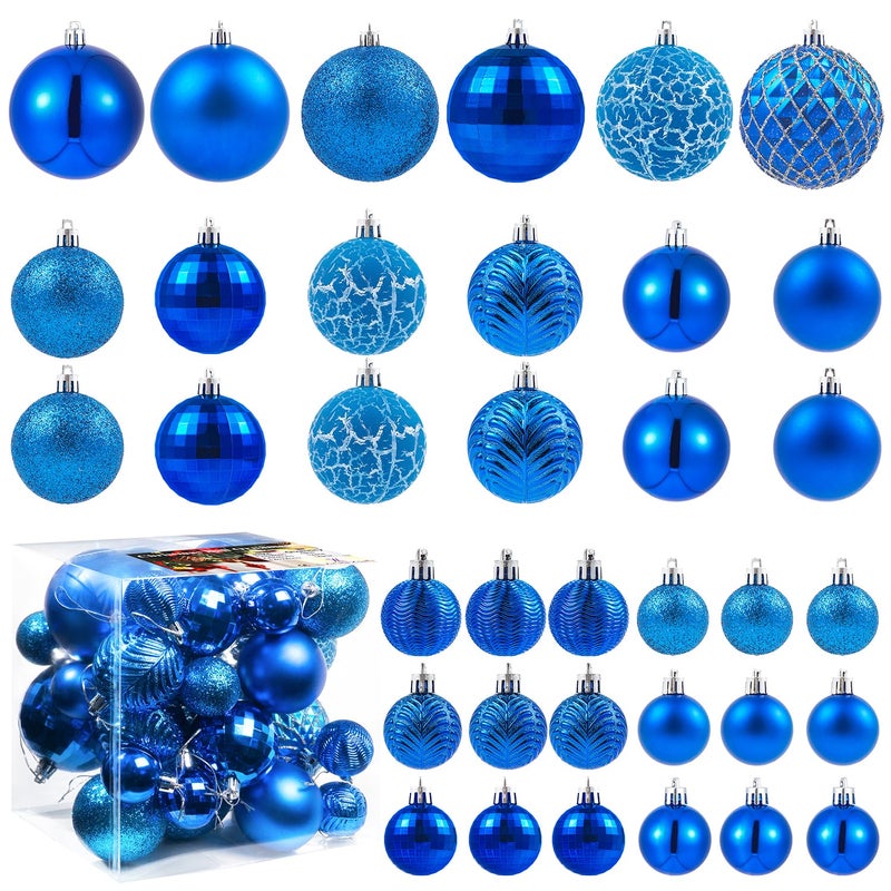 LANGXUN 36pcs Blue Christmas Tree Decorations Balls 2023  Bolas De Navidad - 6pcs 3.2''  12pcs 2.4''  18pcs 1.6'' - Shatterproof Christmas Ball Ornaments  Christmas Decor  Holiday Parties