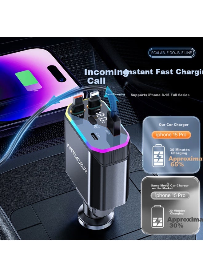 WITGOER Car Charger With Cable 200W Super Fast Charging Plug One Drag Two Three Multi-Function Cigarette Lighter Converter Stretch Charging Cable Suitable For Apple 16 Xiaomi Huawei - Image 3