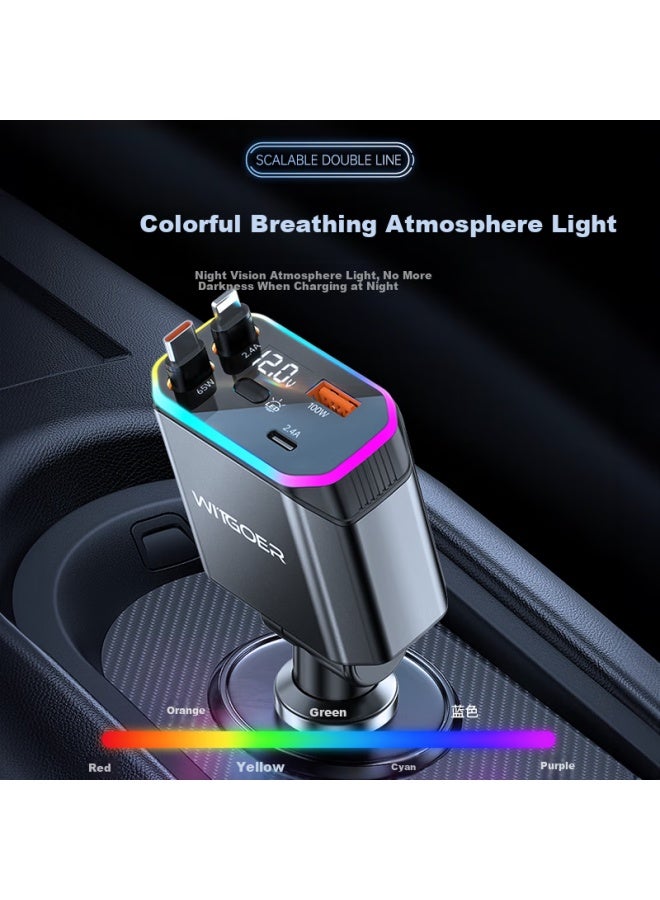 WITGOER Car Charger With Cable 200W Super Fast Charging Plug One Drag Two Three Multi-Function Cigarette Lighter Converter Stretch Charging Cable Suitable For Apple 16 Xiaomi Huawei - Image 5