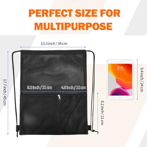 NATURAL STYLE 2 PACK Mesh Drawstring Backpack Bag, Multifunction Mesh Bag for Swimming, Athletic Gym, Clothes, Beach, Swim (Black) - Image 2
