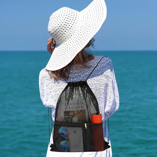 NATURAL STYLE 2 PACK Mesh Drawstring Backpack Bag, Multifunction Mesh Bag for Swimming, Athletic Gym, Clothes, Beach, Swim (Black) - Image 5