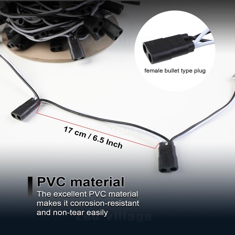 Ledvillage Wire Harness Roll 20 Counts - 6.5" Spacing on Lead, 2-Prong Double Female Bullet Plugs 18 AWG - 10 ft. for LED Lights Truck Trailer Semi-Truck RV (7.5A) - Image 3
