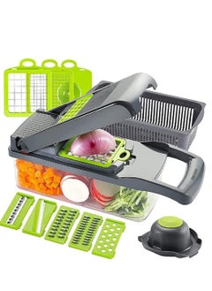 ELTRAZONE Vegetable shredder, food shredder, slicer, grater, multi-function with handle multi-blade kitchen food vegetable shredder with container drain basket fruit onion potatoes, 12 pieces  - Image 1