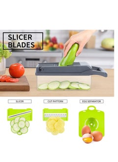 ELTRAZONE Vegetable shredder, food shredder, slicer, grater, multi-function with handle multi-blade kitchen food vegetable shredder with container drain basket fruit onion potatoes, 12 pieces  - Image 3