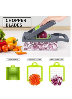 ELTRAZONE Vegetable shredder, food shredder, slicer, grater, multi-function with handle multi-blade kitchen food vegetable shredder with container drain basket fruit onion potatoes, 12 pieces  - Image 2