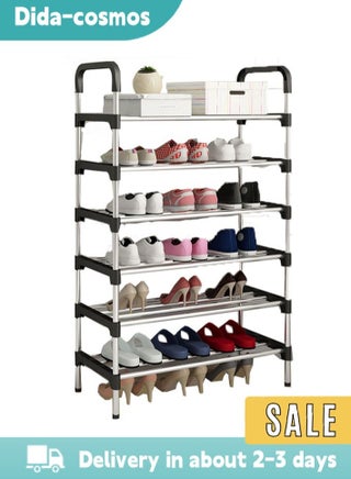 Shoe Racks, Free Standing Shoe Storage 6 Tier Shoe Rack Shelf Storage Organizer Stand Holder Keep Room Neat Door Space Saving (silver/black , 6-Tier)