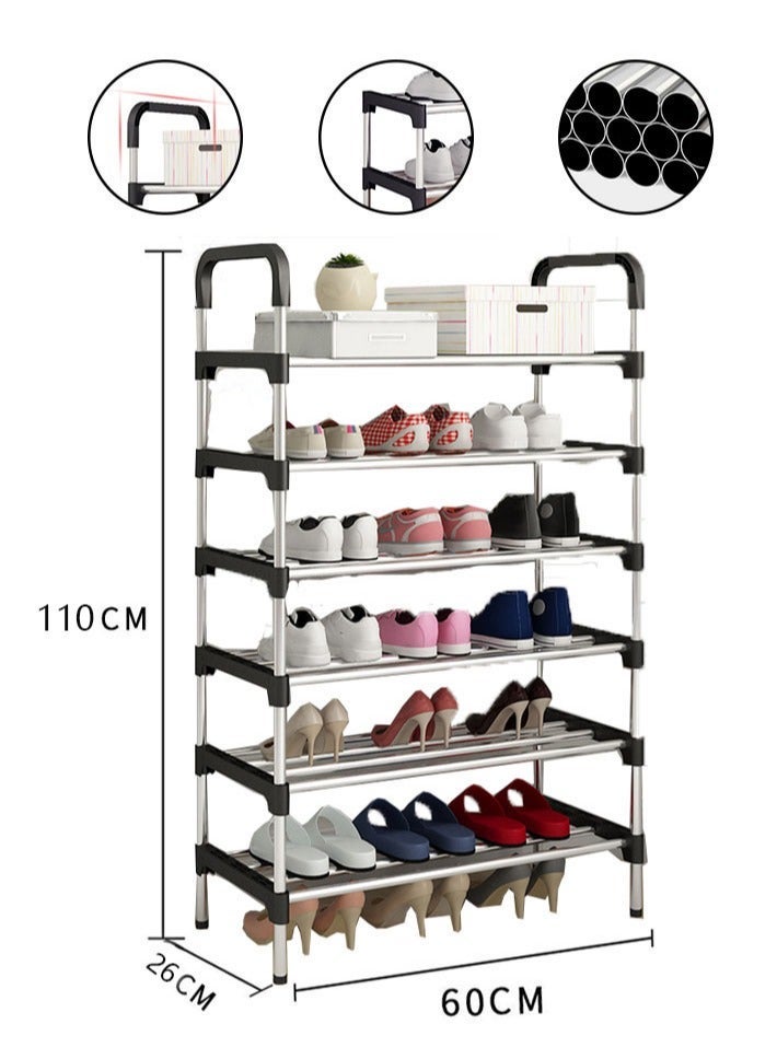 dida-cosmos Shoe Racks, Free Standing Shoe Storage 6 Tier Shoe Rack Shelf Storage Organizer Stand Holder Keep Room Neat Door Space Saving (silver/black , 6-Tier) - Image 3