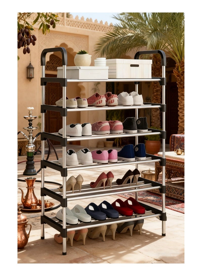 dida-cosmos Shoe Racks, Free Standing Shoe Storage 6 Tier Shoe Rack Shelf Storage Organizer Stand Holder Keep Room Neat Door Space Saving (silver/black , 6-Tier) - Image 5