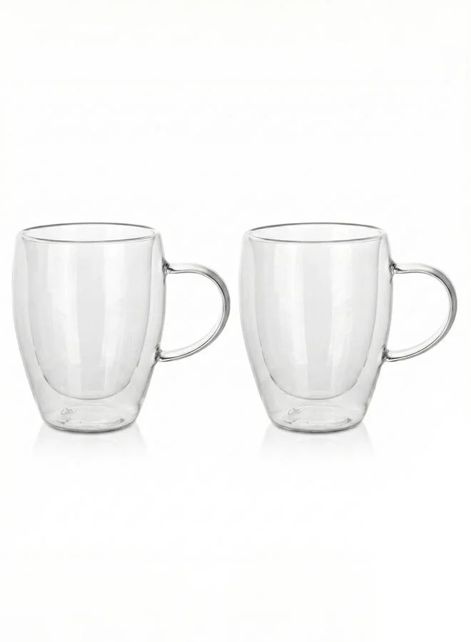 كويزين أرت طقم من 2 كوب زجاج بجدار مزدوج ومقبض 350 مل