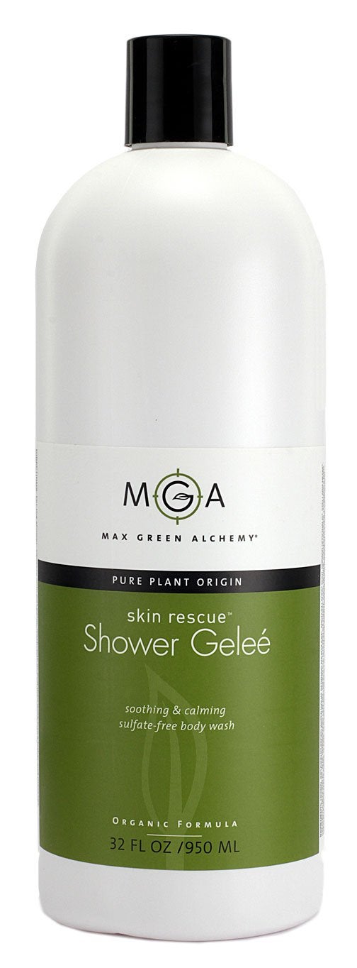 Max Green Alchemy Skin Rescue Shower Gel 32 fl oz Natural Moisturizing Body Wash Soothing Calming Essential Oils in an Organic Botanical Formula with Skin Friendly pH Makes Luxurious Foam Sulphate Free Vegan