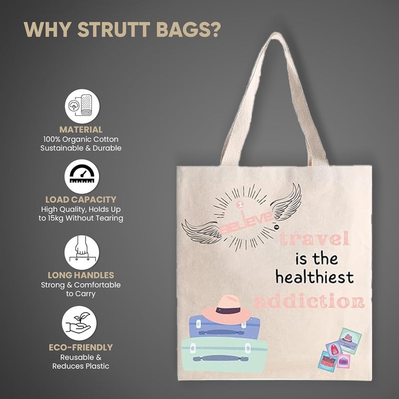 STRUTT حقائب قماش قابلة لإعادة الاستخدام أؤمن بها | حقيبة تسوق من قطن عضوي 100% | متعددة الأغراض صديقة للبيئة | حقيبة قماش متينة بسعة 15 كجم | حقيبة كلية للاستخدام اليومي | عبوة واحدة (في الإضافات) - Image 2