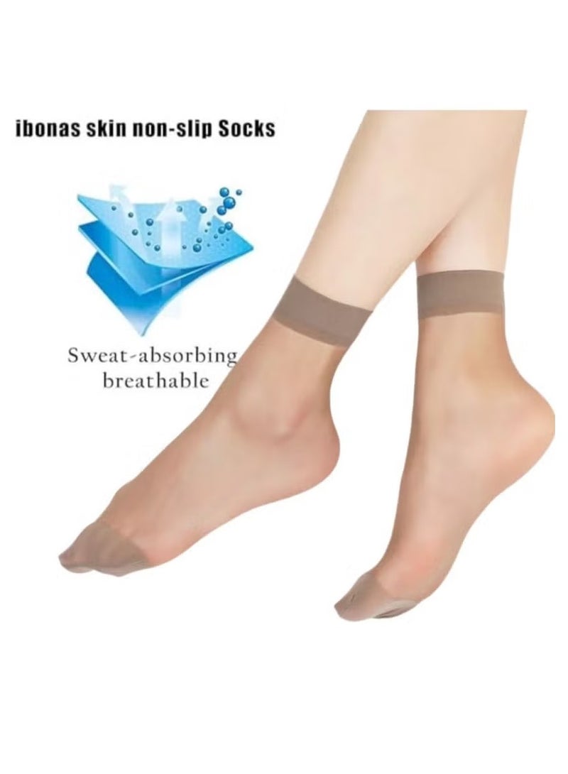 LANG SHA Short stockings for women, thin spring and summer anti-snag core-spun silk socks, ultra-thin, wear-resistant and durable flesh-colored socks for women, elastic and smooth ankle socks (5 pairs, dark skin color)  - Image 3