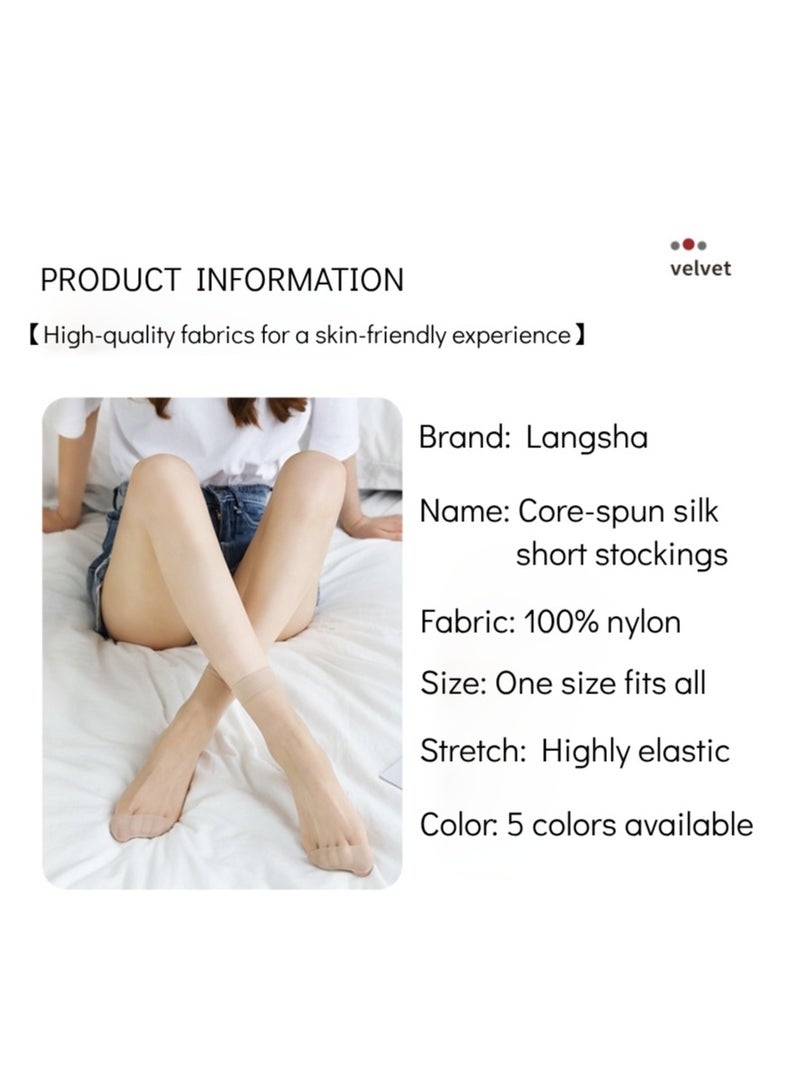 LANG SHA Short stockings for women, thin spring and summer anti-snag core-spun silk socks, ultra-thin, wear-resistant and durable flesh-colored socks for women, elastic and smooth ankle socks (5 pairs, dark skin color)  - Image 5