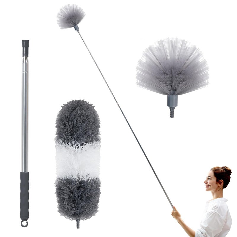 JigTik Microfiber Feather Duster an 100 inch Extendable and Bendable Long Handle Dusters for Dust and Cobweb Cleaning AllRound Home Cleaning Supplies