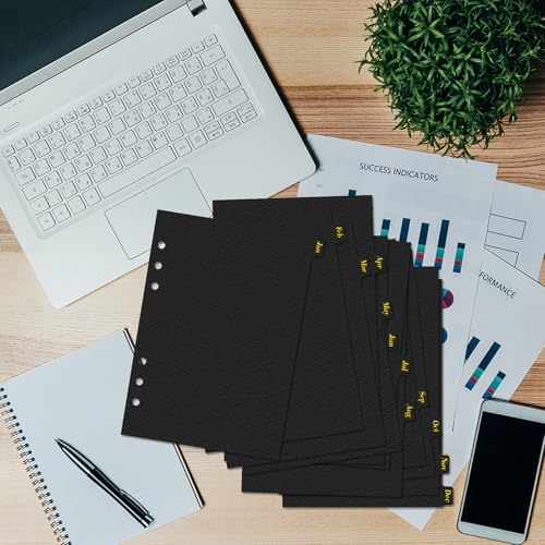 Koqye Leather Textured A5 6-Ring Binder Dividers with 12 Monthly Tabs, 8.3 * 5.7Inch Black Paper Index Page Separators for Planner/Organizer (1 Set - 12 Monthly Tabs) - Image 5