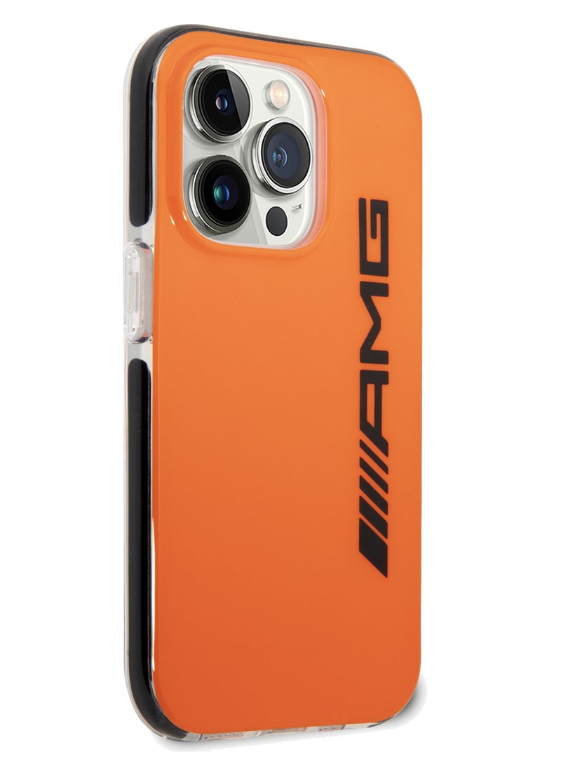 اي ام جي جراب صلب من البولي كربونات/البلاستيك الحراري/غطاء خلفي / حماية من الصدمات والسقوط / جراب حلقي مرفوع لهاتف iPhone 14 Pro - برتقالي/أسود - Image 2
