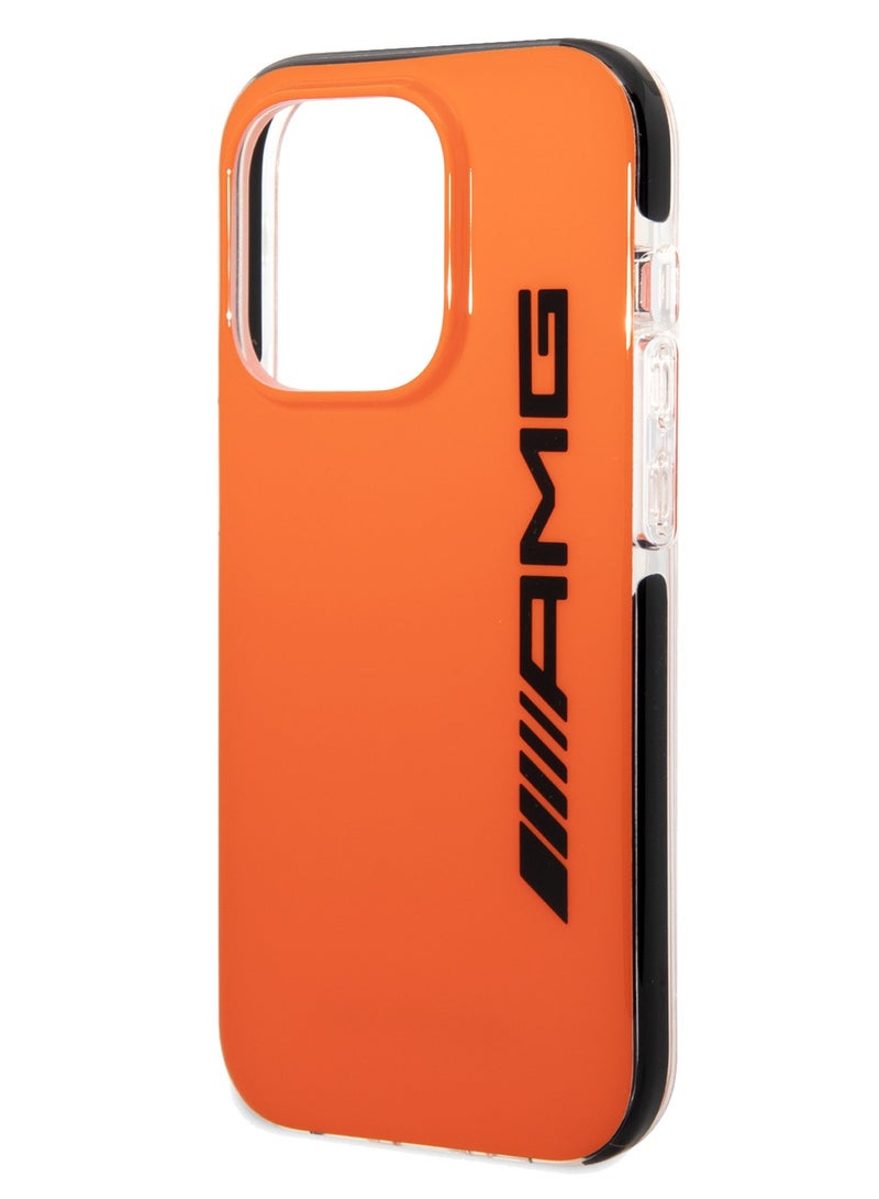 اي ام جي جراب صلب من البولي كربونات/البلاستيك الحراري/غطاء خلفي / حماية من الصدمات والسقوط / جراب حلقي مرفوع لهاتف iPhone 14 Pro - برتقالي/أسود - Image 3