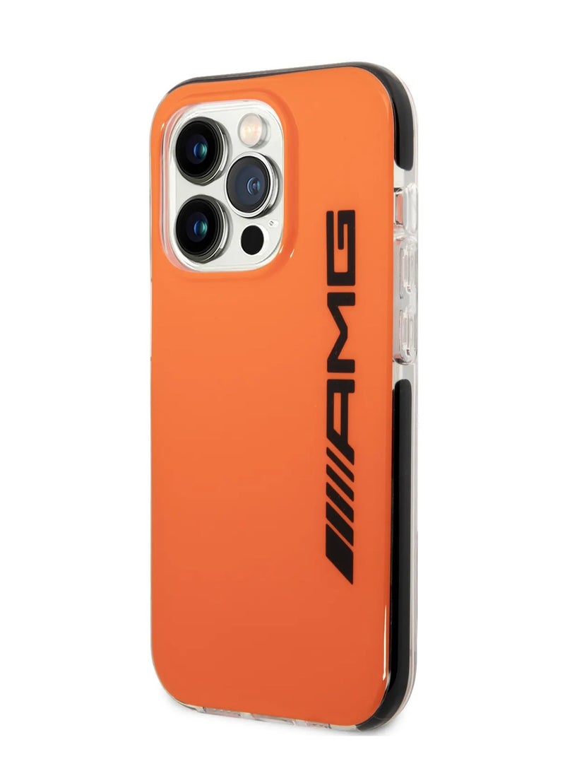 اي ام جي جراب صلب من البولي كربونات/البلاستيك الحراري/غطاء خلفي / حماية من الصدمات والسقوط / جراب حلقي مرفوع لهاتف iPhone 14 Pro - برتقالي/أسود - Image 5