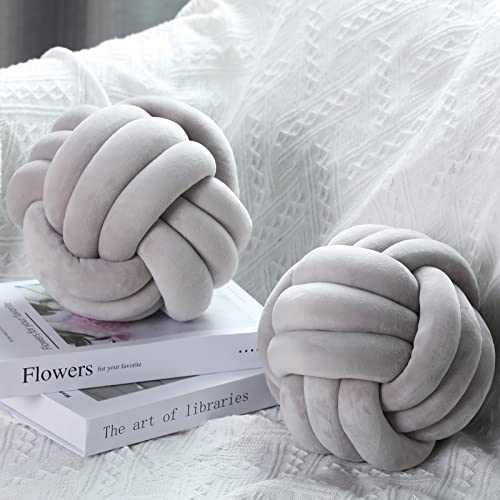 Namalu Namalu 2 Pieces Knot Ball Pillows Round Plush Aesthetic Cushion Pillows Soft Stress Relieving Cute Decorative Knotted Pillows for Kids Bed Sofa Bedroom Decor Gray 787 Inches 