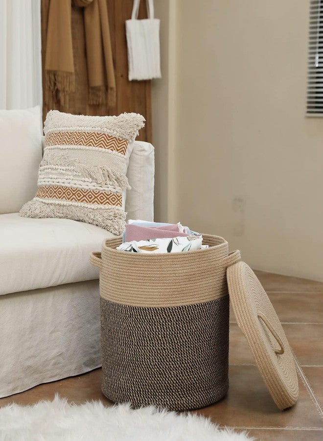 ALBY® Extra Large Storage Basket with Lid, Cotton Rope Storage Baskets, Laundry Hamper, Cloth Bin, for Clothes Towels Blankets Pillows Storage in Living Room, Multicolour (10'x'12 inch small) - Image 4