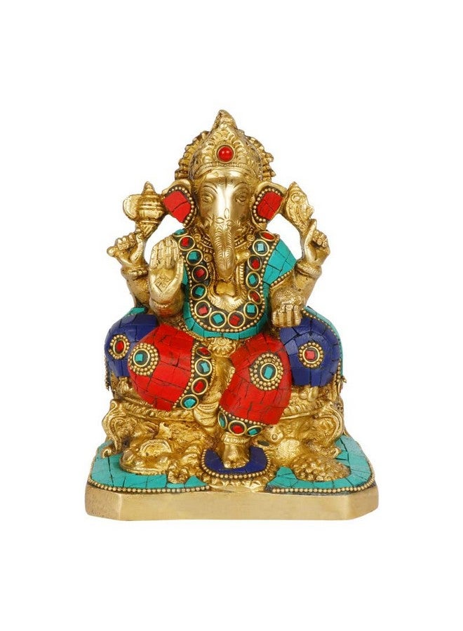 Svarup Brass Sitting Ganesha Idol in Multicolor Height 6.5 Inch Weight 2 Kg - Image 2