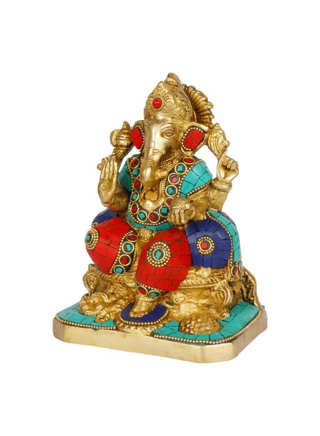 Svarup Brass Sitting Ganesha Idol in Multicolor Height 6.5 Inch Weight 2 Kg - Image 4