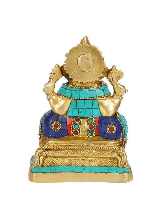 Svarup Brass Sitting Ganesha Idol in Multicolor Height 6.5 Inch Weight 2 Kg - Image 5