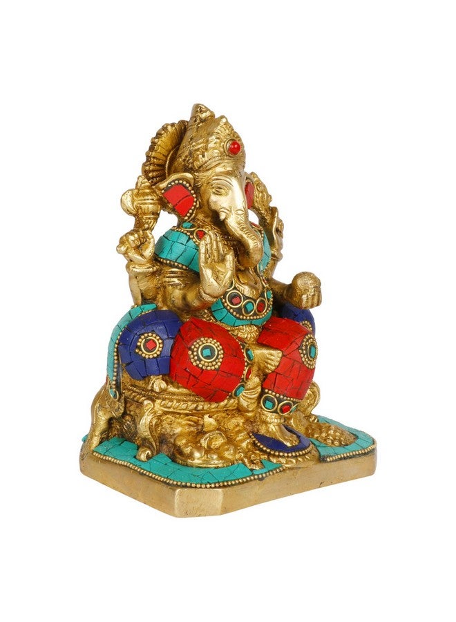 Svarup Brass Sitting Ganesha Idol in Multicolor Height 6.5 Inch Weight 2 Kg - Image 3