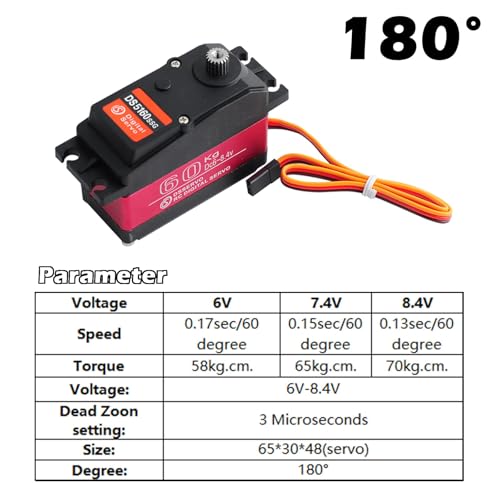Wishiot DS5160SSG 60kg Servo Motor 180 Degree RC Car Digital Servo Large Torque High Speed Waterproof Servo Metal Gear with 18T Aluminum Servo Arm for Crawler Baja Cars Robotics DIY Projects - Image 3