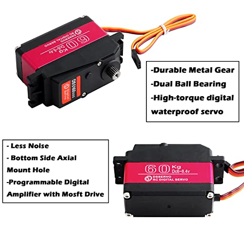 Wishiot DS5160SSG 60kg Servo Motor 180 Degree RC Car Digital Servo Large Torque High Speed Waterproof Servo Metal Gear with 18T Aluminum Servo Arm for Crawler Baja Cars Robotics DIY Projects - Image 2