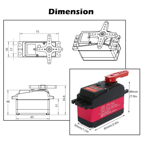 Wishiot DS5160SSG 60kg Servo Motor 180 Degree RC Car Digital Servo Large Torque High Speed Waterproof Servo Metal Gear with 18T Aluminum Servo Arm for Crawler Baja Cars Robotics DIY Projects - Image 4