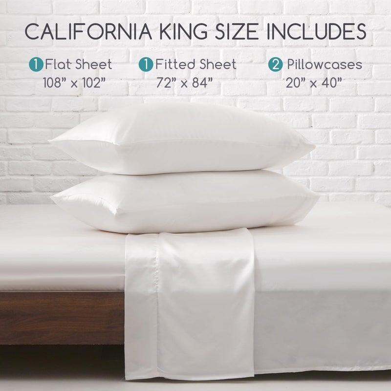 MR&HM Satin Bed Sheets  California King Size Sheets Set  4 Pcs Silky Bedding Set with 15 Inches Deep Pocket for Mattress(California King  Ivory)